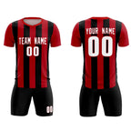 Custom Red Black Vertical Stripes Casual Outdoor Soccer Sets Jersey