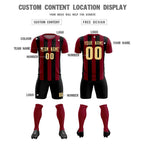Custom Crimson Black Vertical Stripes Casual Outdoor Soccer Sets Jersey
