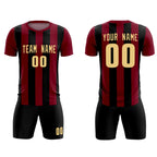 Custom Crimson Black Vertical Stripes Casual Outdoor Soccer Sets Jersey