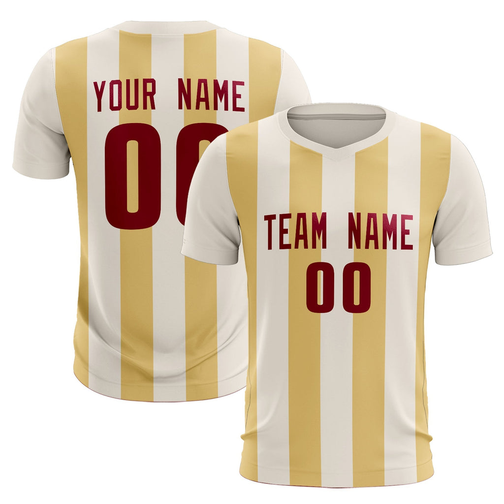 Custom Cream Khaki Vertical Stripes Casual Outdoor Soccer Sets Jersey