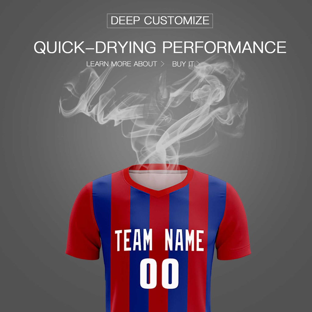 Custom Red Royal Vertical Stripes Casual Outdoor Soccer Sets Jersey