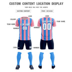 Custom Light Pink Powder Blue Vertical Stripes Casual Outdoor Soccer Sets Jersey