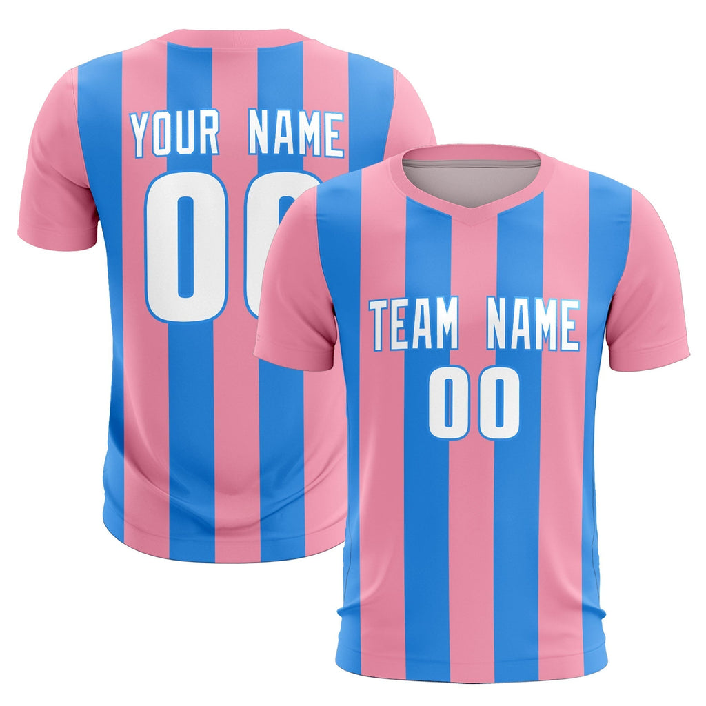 Custom Light Pink Powder Blue Vertical Stripes Casual Outdoor Soccer Sets Jersey
