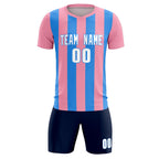 Custom Light Pink Powder Blue Vertical Stripes Casual Outdoor Soccer Sets Jersey