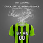 Custom Neon Green Black Vertical Stripes Casual Outdoor Soccer Sets Jersey