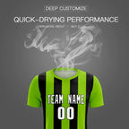 Custom Neon Green Black Vertical Stripes Casual Outdoor Soccer Sets Jersey