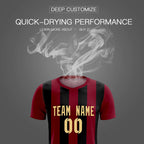 Custom Crimson Black Vertical Stripes Casual Outdoor Soccer Sets Jersey