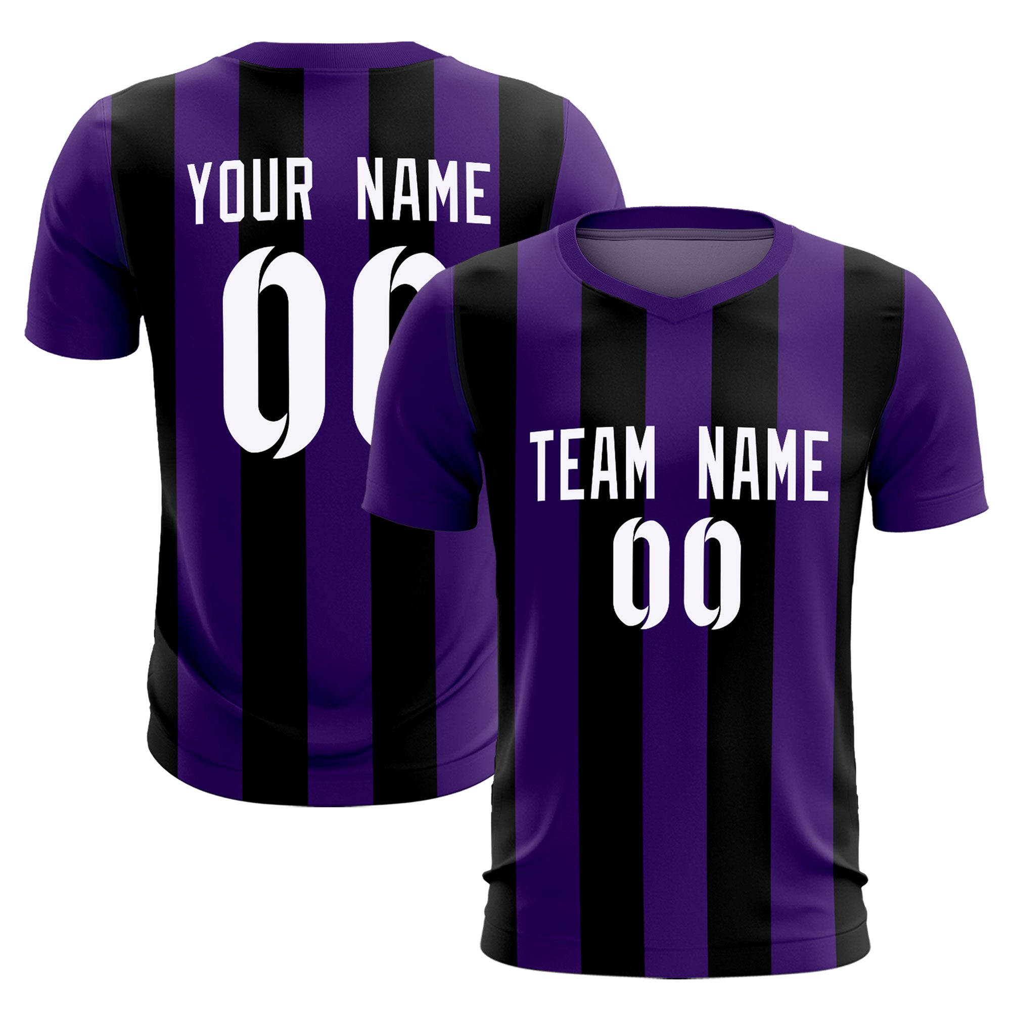 Custom Purple Black Vertical Stripes Casual Outdoor Soccer Sets Jersey Main image