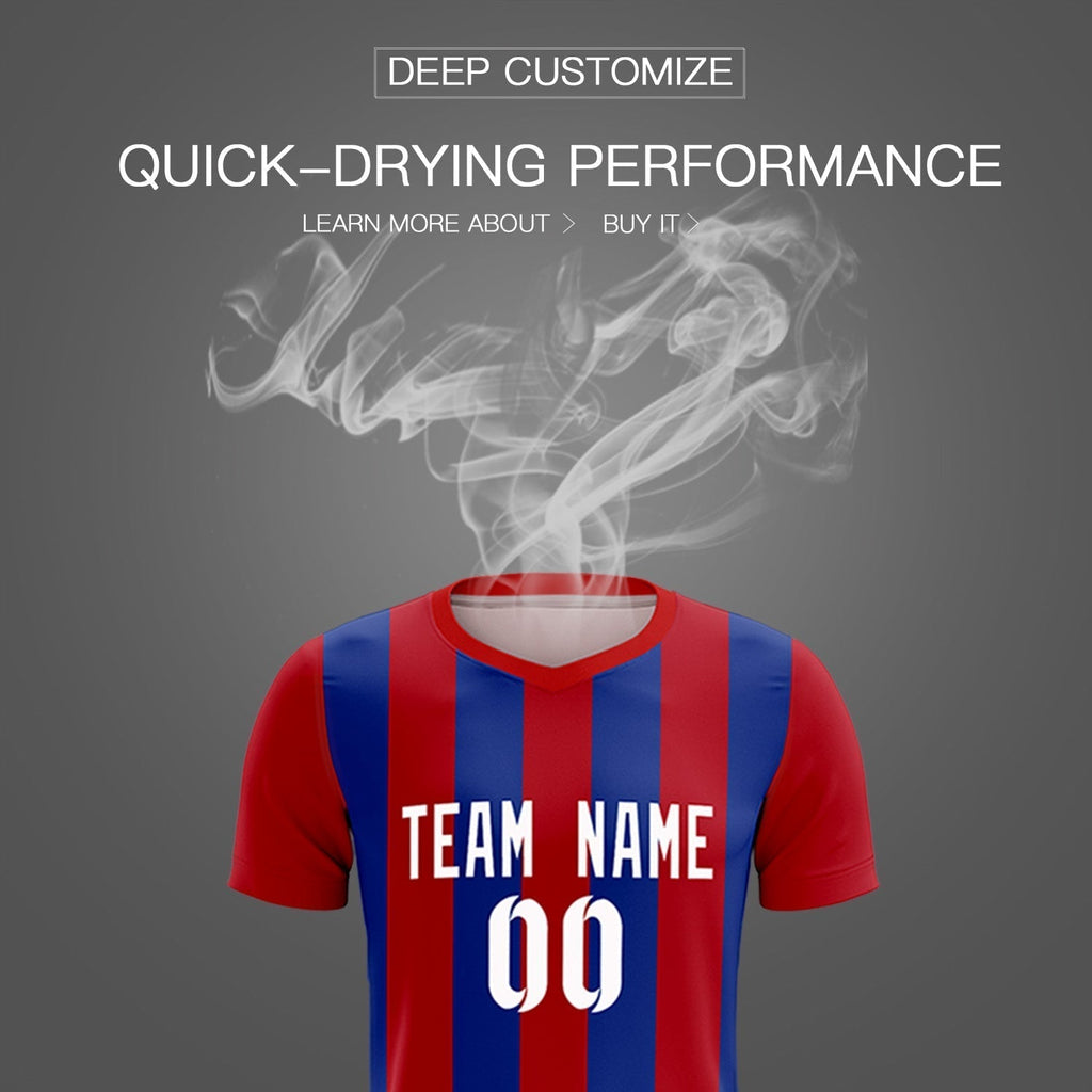 Custom Red Royal Vertical Stripes Casual Outdoor Soccer Sets Jersey
