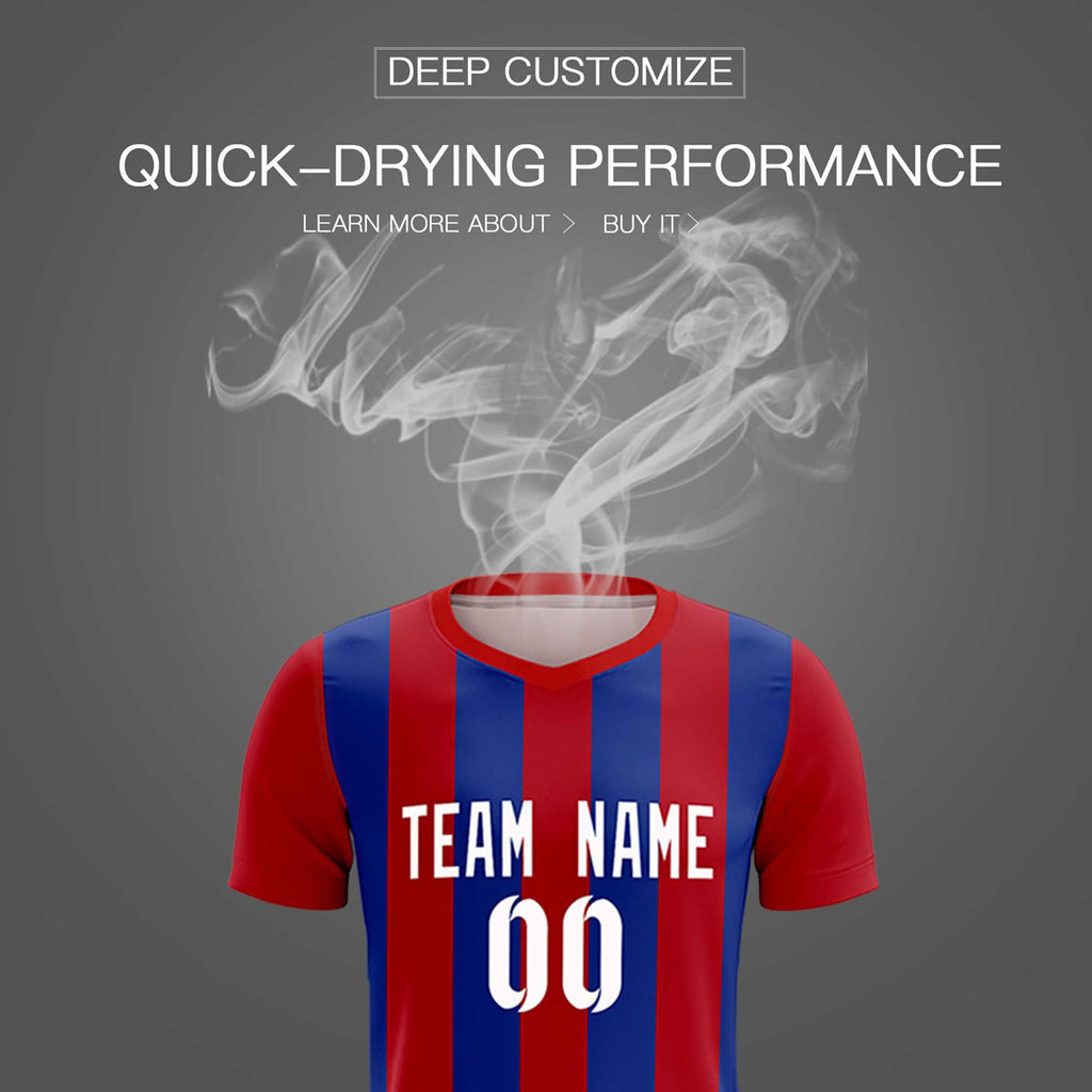 Custom Red Royal Vertical Stripes Casual Outdoor Soccer Sets Jersey