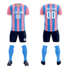 Custom Light Pink Powder Blue Vertical Stripes Casual Outdoor Soccer Sets Jersey