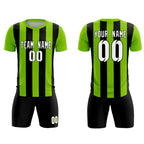 Custom Neon Green Black Vertical Stripes Casual Outdoor Soccer Sets Jersey