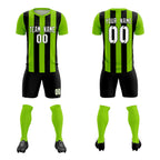 Custom Neon Green Black Vertical Stripes Casual Outdoor Soccer Sets Jersey
