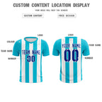Custom White Sky Blue Vertical Stripes Casual Outdoor Soccer Sets Jersey