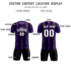 Custom Purple Black Vertical Stripes Casual Outdoor Soccer Sets Jersey