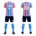 Custom Light Pink Powder Blue Vertical Stripes Casual Outdoor Soccer Sets Jersey