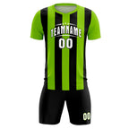 Custom Neon Green Black Vertical Stripes Casual Outdoor Soccer Sets Jersey