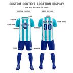 Custom White Sky Blue Vertical Stripes Casual Outdoor Soccer Sets Jersey