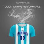 Custom White Sky Blue Vertical Stripes Casual Outdoor Soccer Sets Jersey