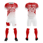 Custom Red White Canada Maple Leaves World Cup Inspired Lightweight Gradient Fashion Soccer Sets Jersey