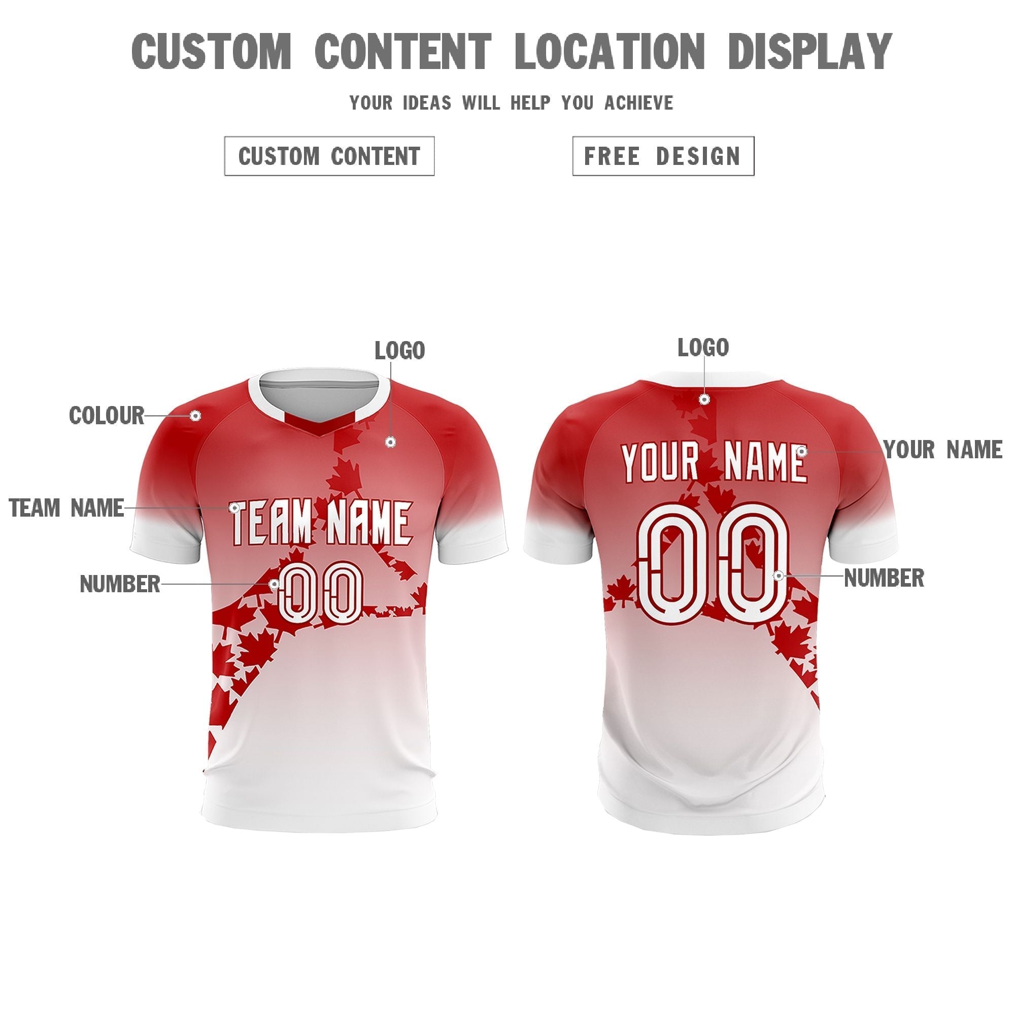 Custom Red White Canada Maple Leaves World Cup Inspired Lightweight Gradient Fashion Soccer Sets Jersey