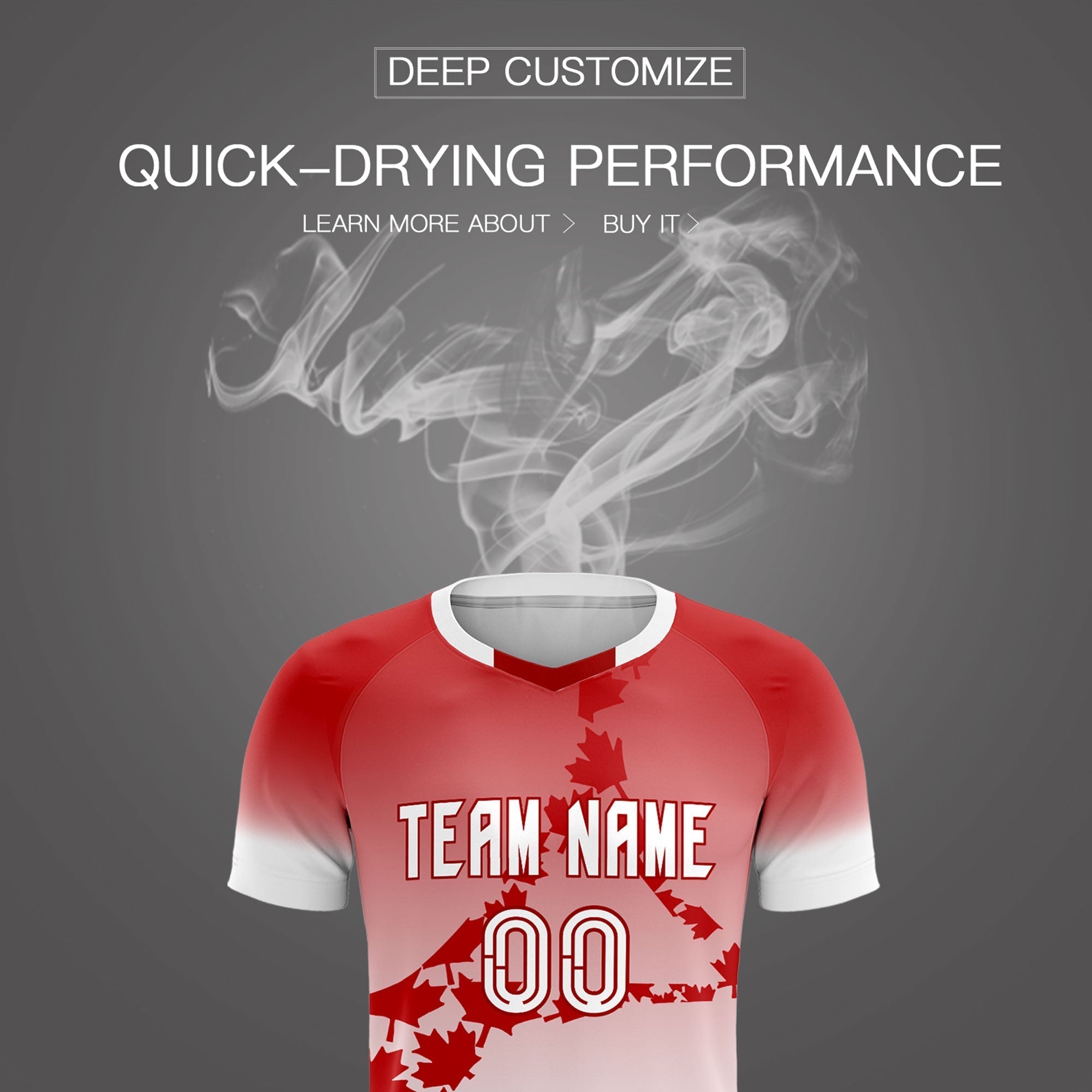 Custom Red White Canada Maple Leaves World Cup Inspired Lightweight Gradient Fashion Soccer Sets Jersey