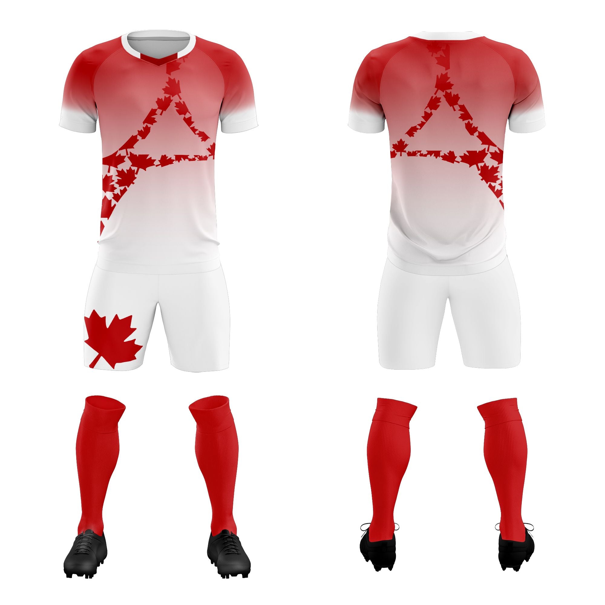 Custom Red White Canada Maple Leaves World Cup Inspired Lightweight Gradient Fashion Soccer Sets Jersey