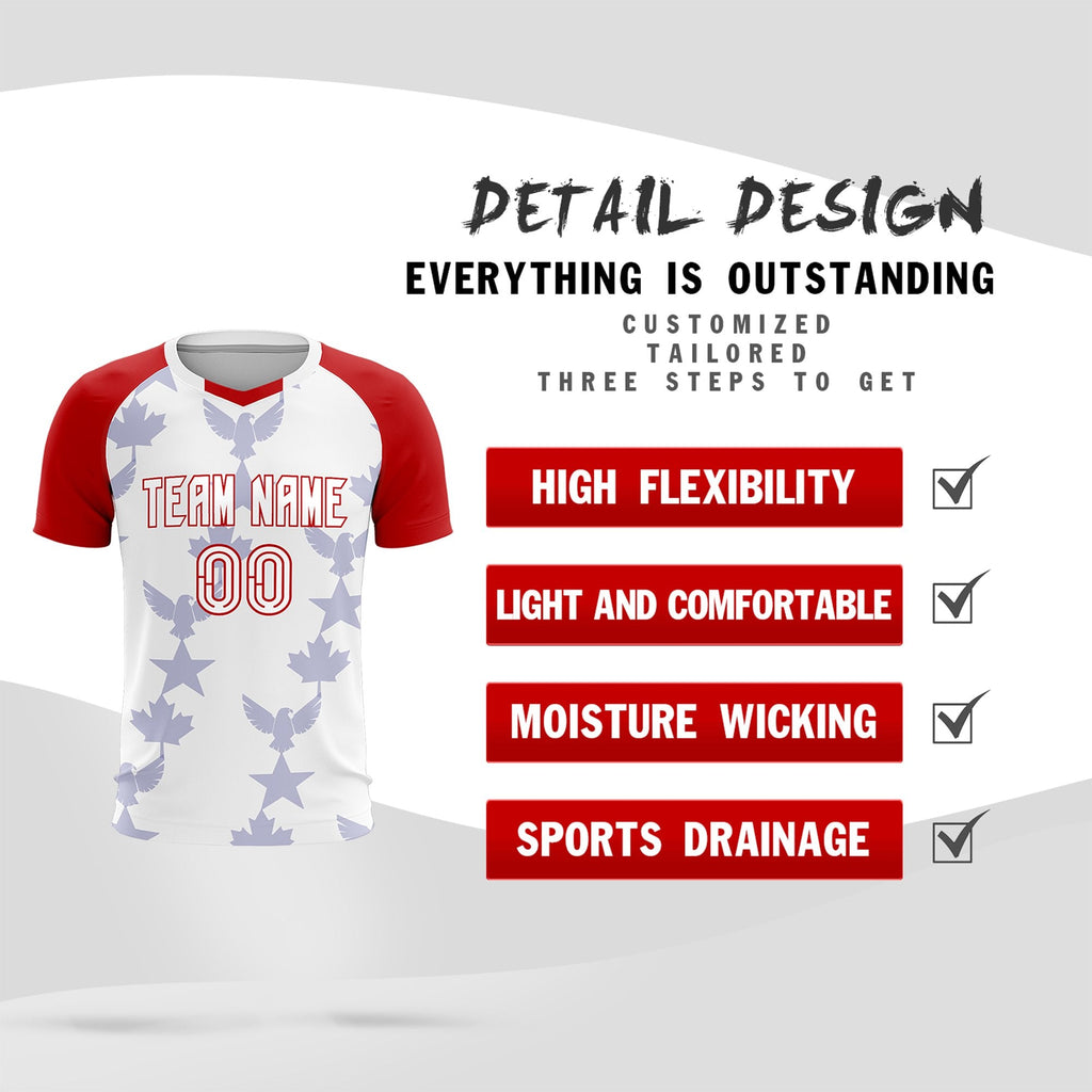 Custom Red White World Cup Inspired Wrinkle-Resistant Training Uniform Raglan Sleeve Soccer Sets Jersey