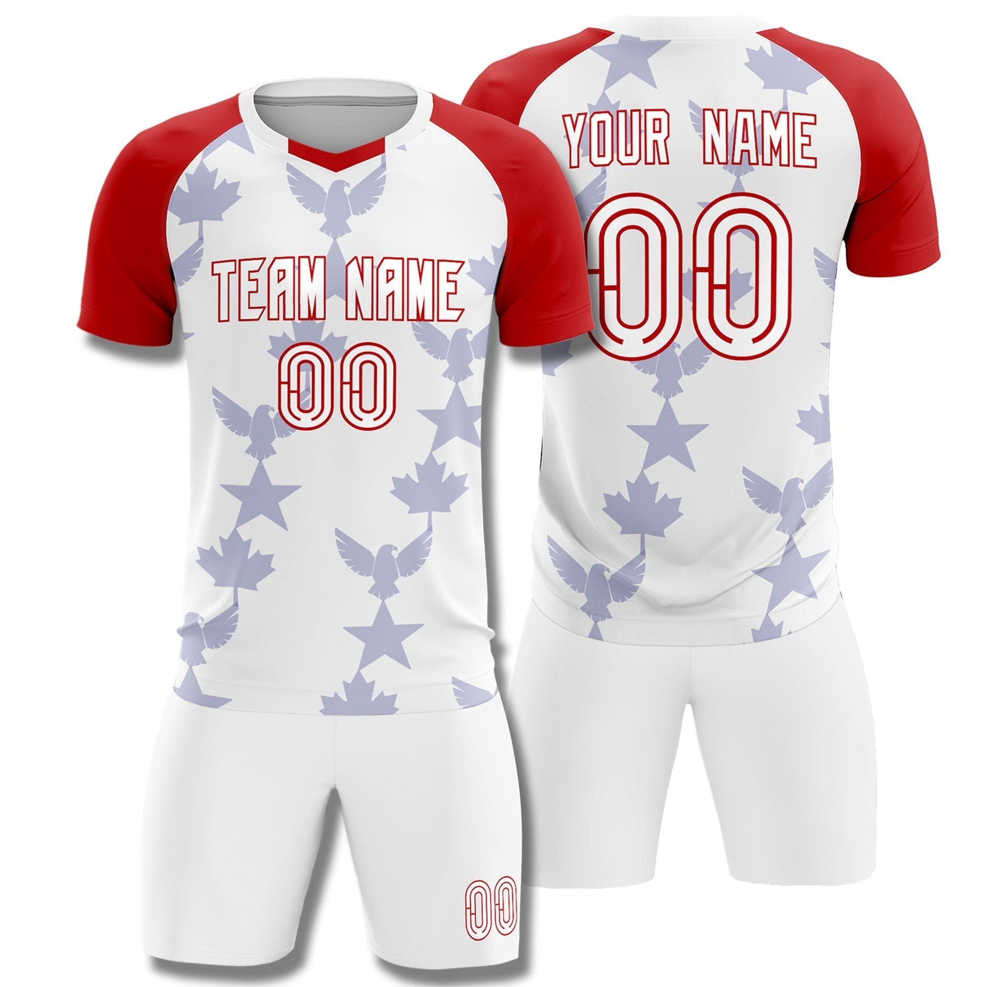 Custom Red White World Cup Inspired Wrinkle-Resistant Training Uniform Raglan Sleeve Soccer Sets Jersey Secondary image