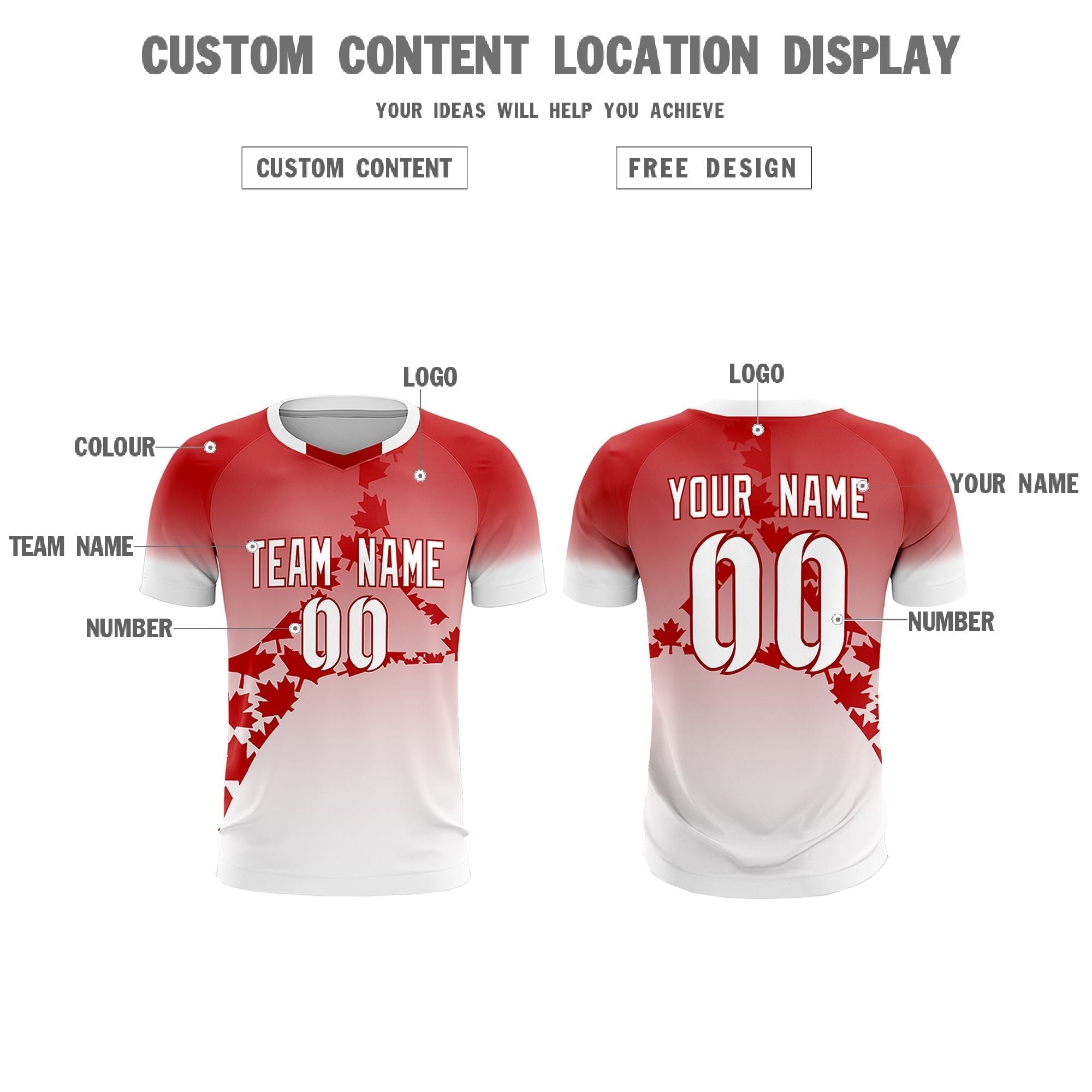 Custom Red White Canada Maple Leaves World Cup Inspired Lightweight Gradient Fashion Soccer Sets Jersey