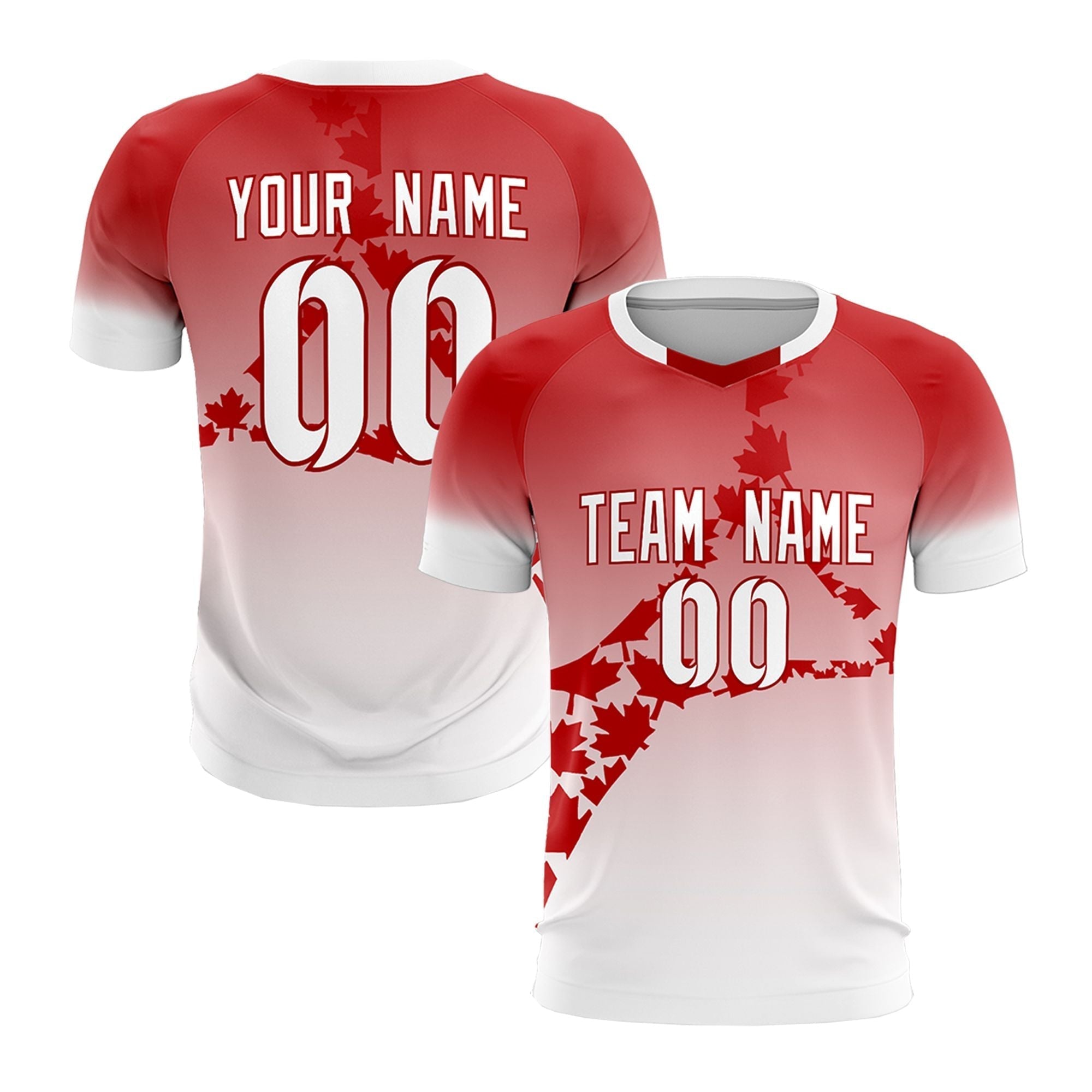 Custom Red White Canada Maple Leaves World Cup Inspired Lightweight Gradient Fashion Soccer Sets Jersey