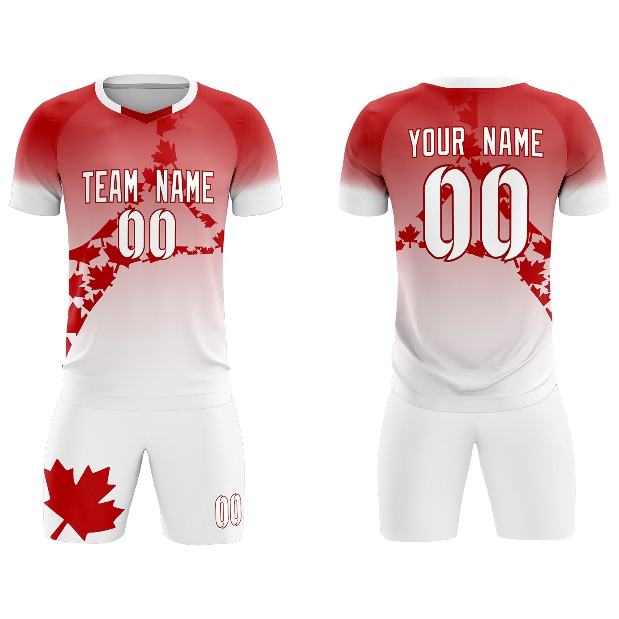 Custom Red White Canada Maple Leaves World Cup Inspired Lightweight Gradient Fashion Soccer Sets Jersey
