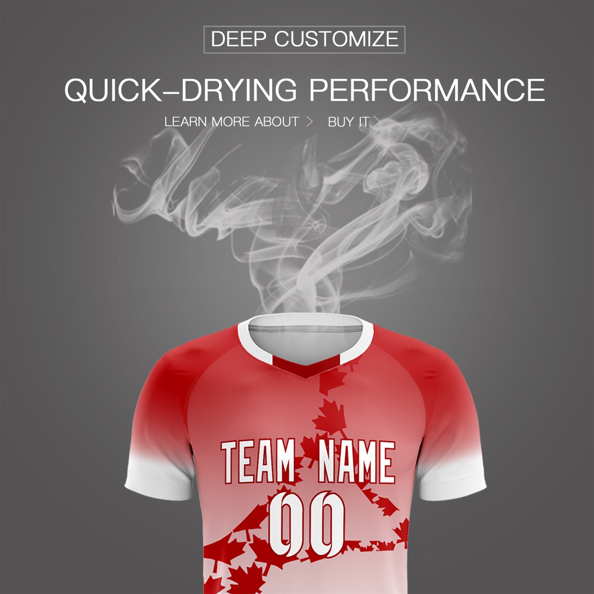 Custom Red White Canada Maple Leaves World Cup Inspired Lightweight Gradient Fashion Soccer Sets Jersey