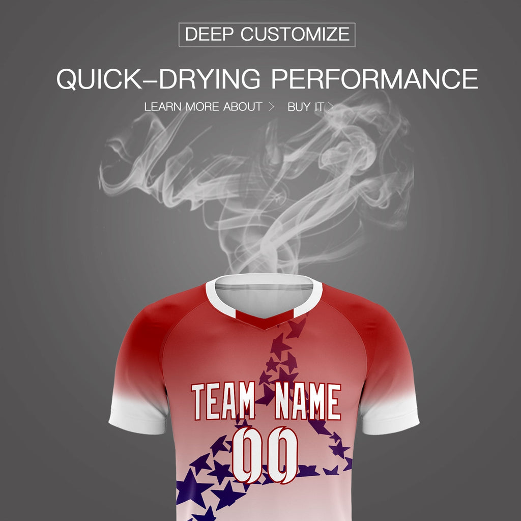 Custom Red Royal America Star World Cup Inspired Quick-Drying Gradient Fashion Soccer Sets Jersey