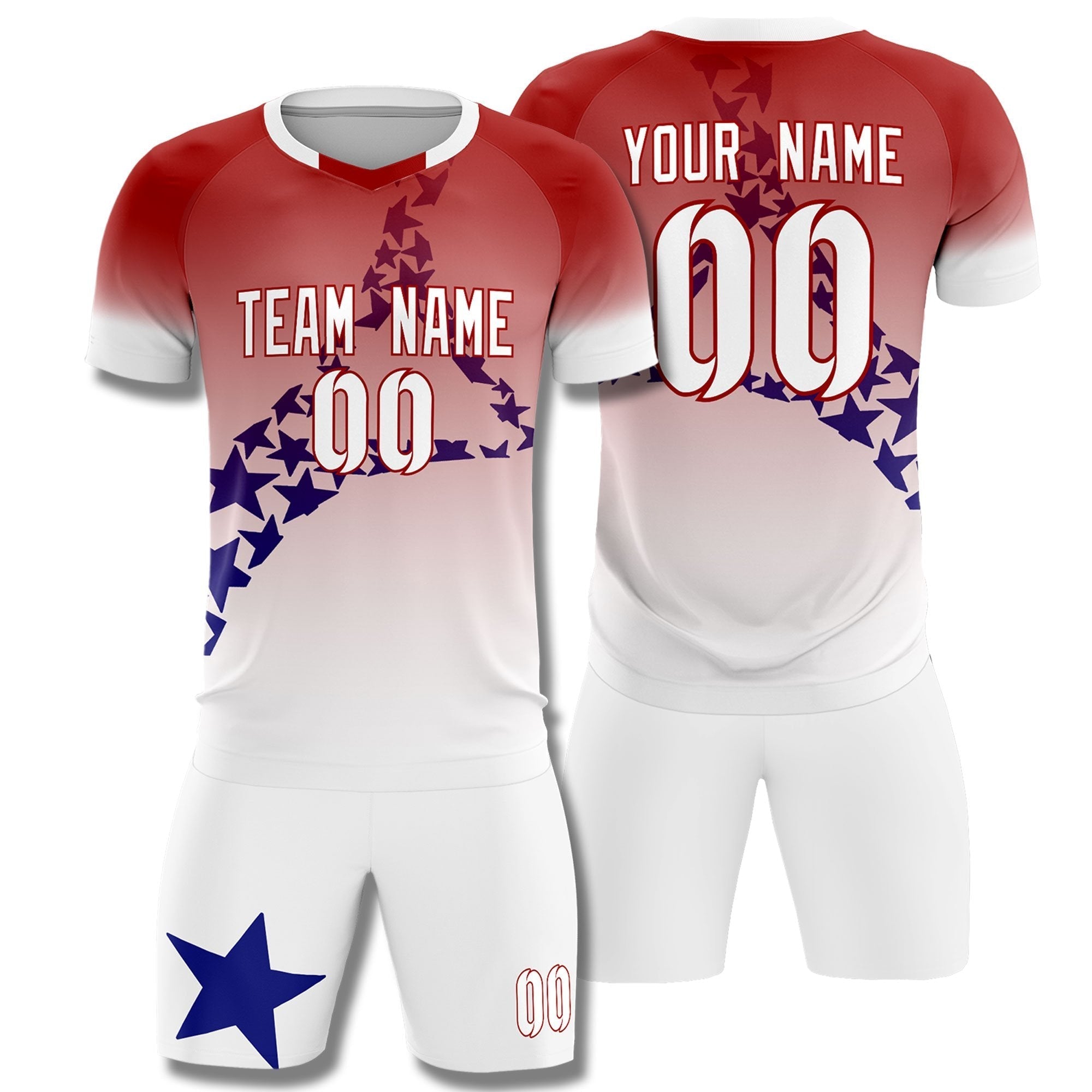 Custom Red Royal America Star World Cup Inspired Quick-Drying Gradient Fashion Soccer Sets Jersey