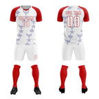 Custom Red White World Cup Inspired Wrinkle-Resistant Training Uniform Raglan Sleeve Soccer Sets Jersey