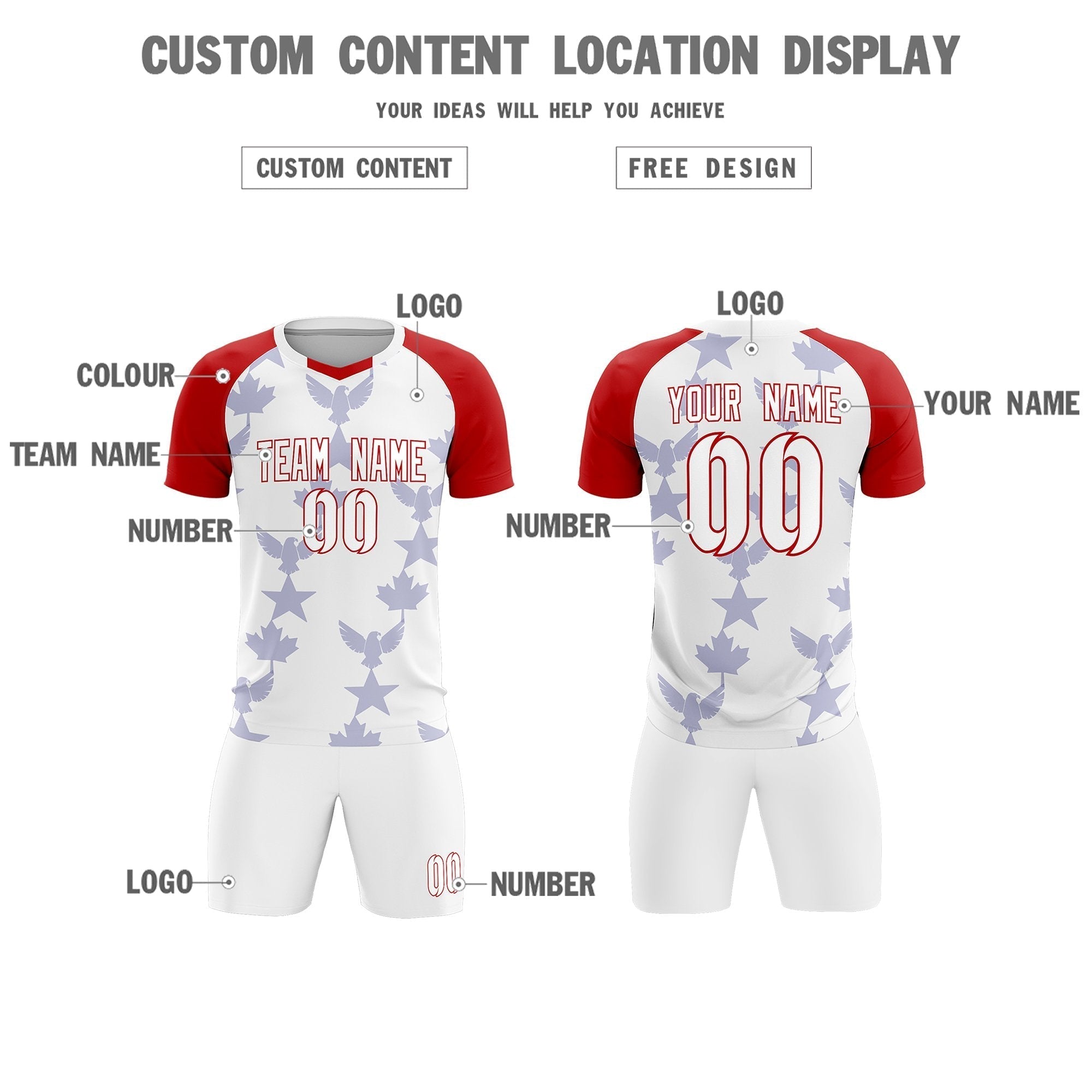 Custom Red White World Cup Inspired Wrinkle-Resistant Training Uniform Raglan Sleeve Soccer Sets Jersey