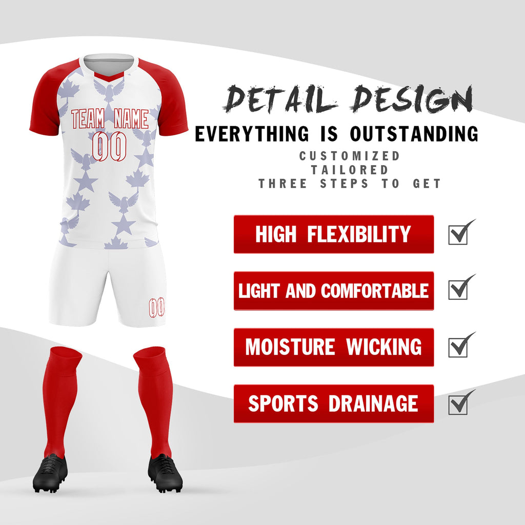 Custom Red White World Cup Inspired Wrinkle-Resistant Training Uniform Raglan Sleeve Soccer Sets Jersey