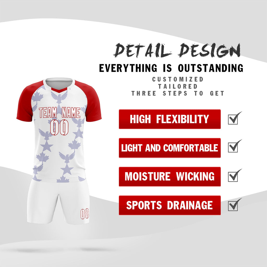 Custom Red White World Cup Inspired Wrinkle-Resistant Training Uniform Raglan Sleeve Soccer Sets Jersey