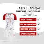Custom Red White World Cup Inspired Wrinkle-Resistant Training Uniform Raglan Sleeve Soccer Sets Jersey
