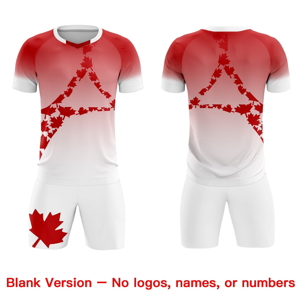 Custom Red White Canada Maple Leaves World Cup Inspired Lightweight Gradient Fashion Soccer Sets Jersey