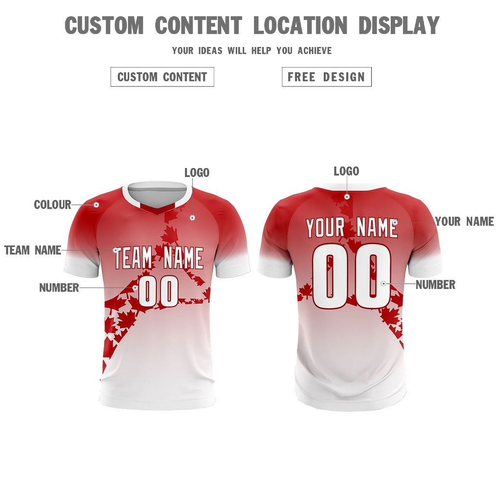 Custom Red White Canada Maple Leaves World Cup Inspired Lightweight Gradient Fashion Soccer Sets Jersey