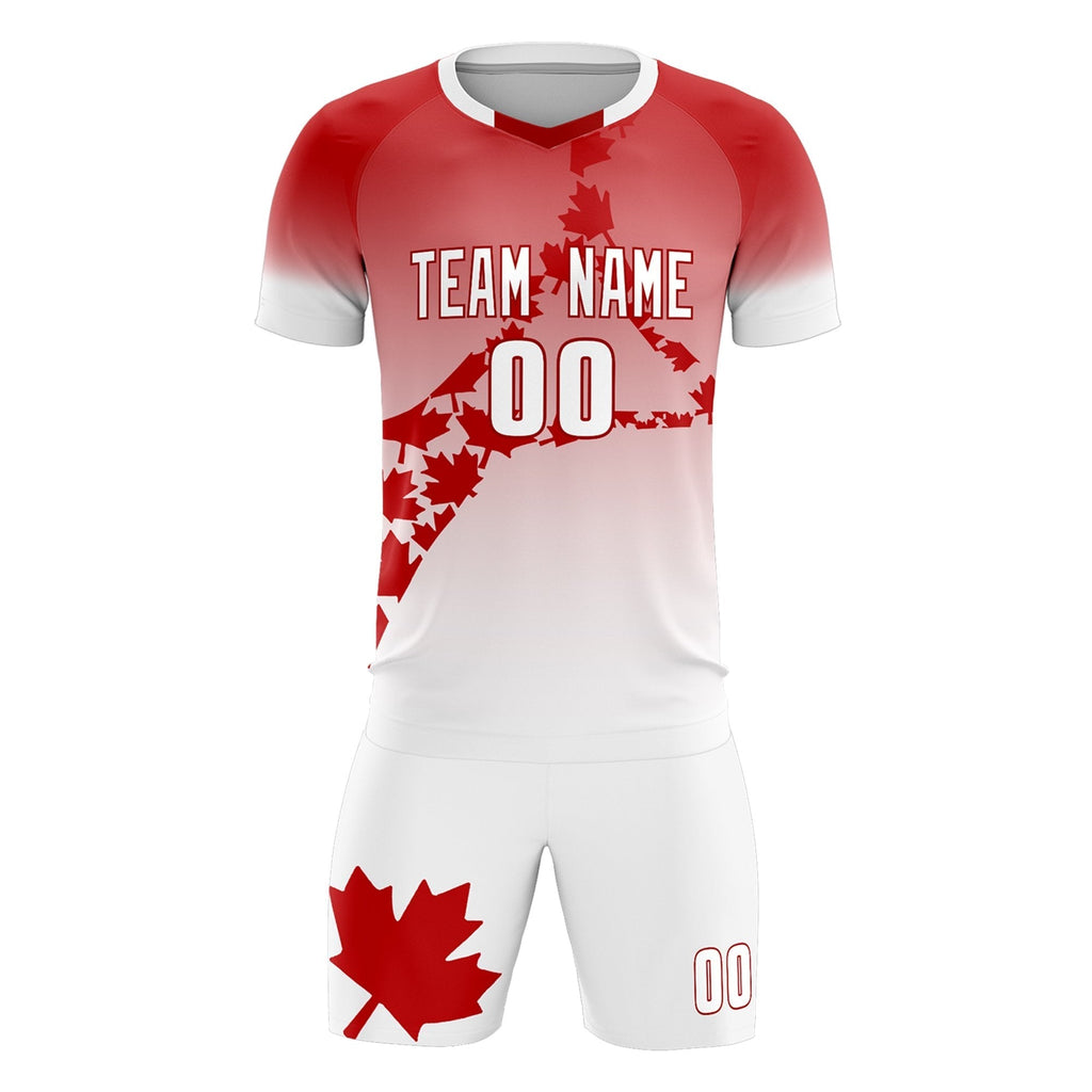 Custom Red White Canada Maple Leaves World Cup Inspired Lightweight Gradient Fashion Soccer Sets Jersey