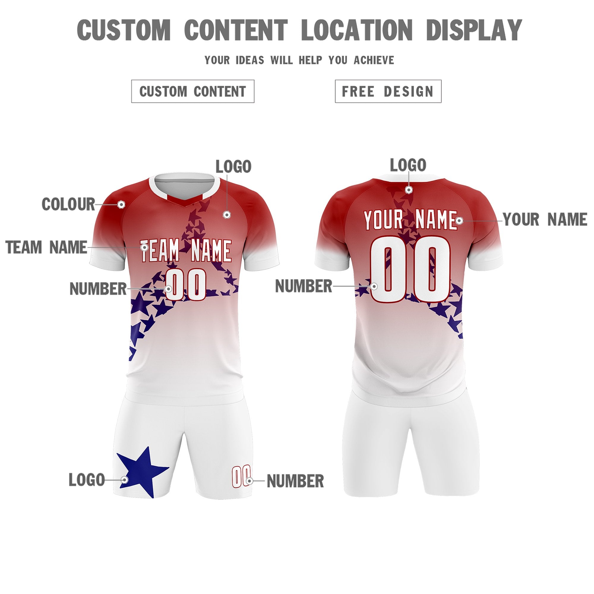 Custom Red Royal America Star World Cup Inspired Quick-Drying Gradient Fashion Soccer Sets Jersey