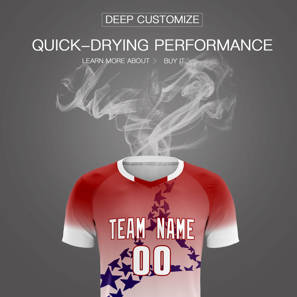 Custom Red Royal America Star World Cup Inspired Quick-Drying Gradient Fashion Soccer Sets Jersey