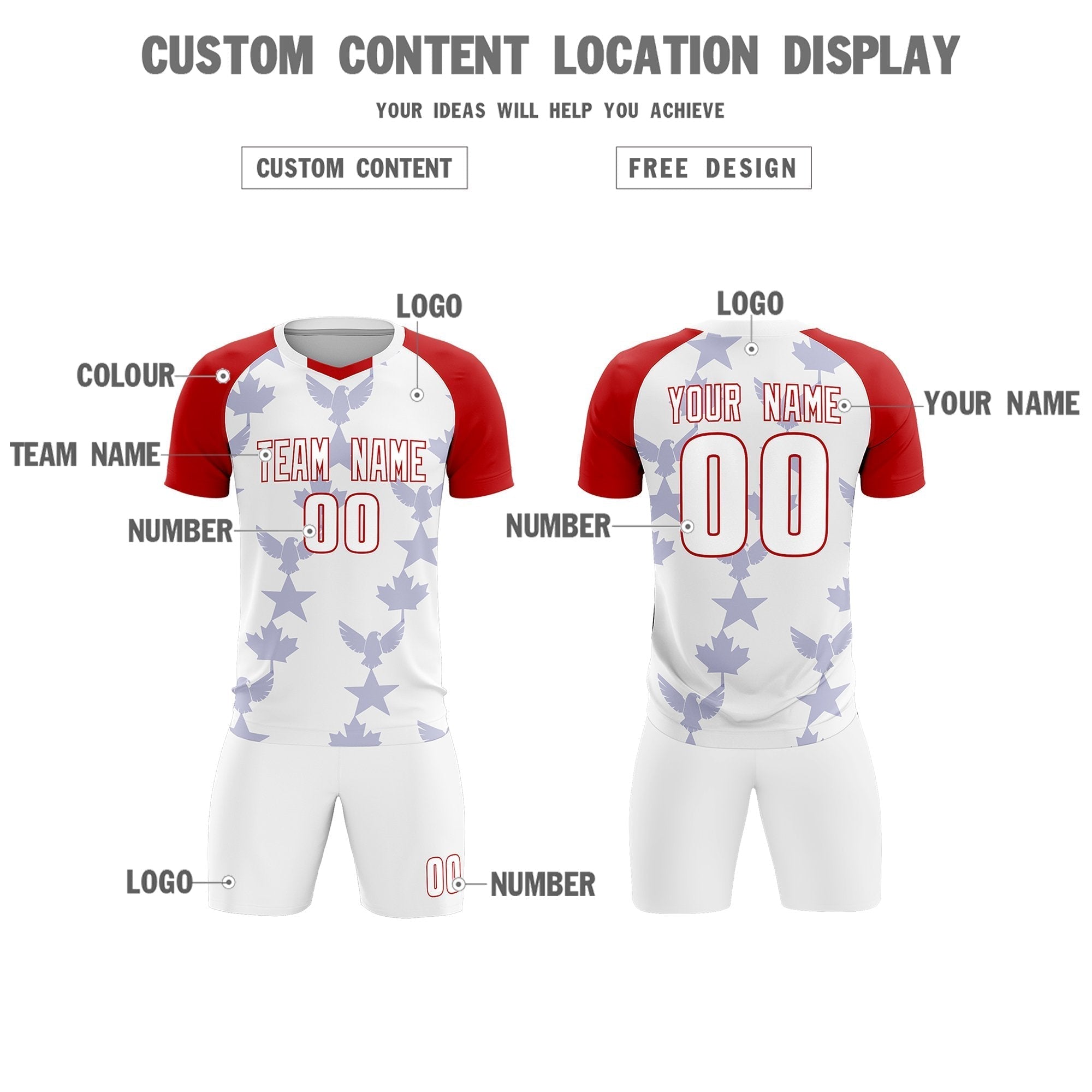 Custom Red White World Cup Inspired Wrinkle-Resistant Training Uniform Raglan Sleeve Soccer Sets Jersey