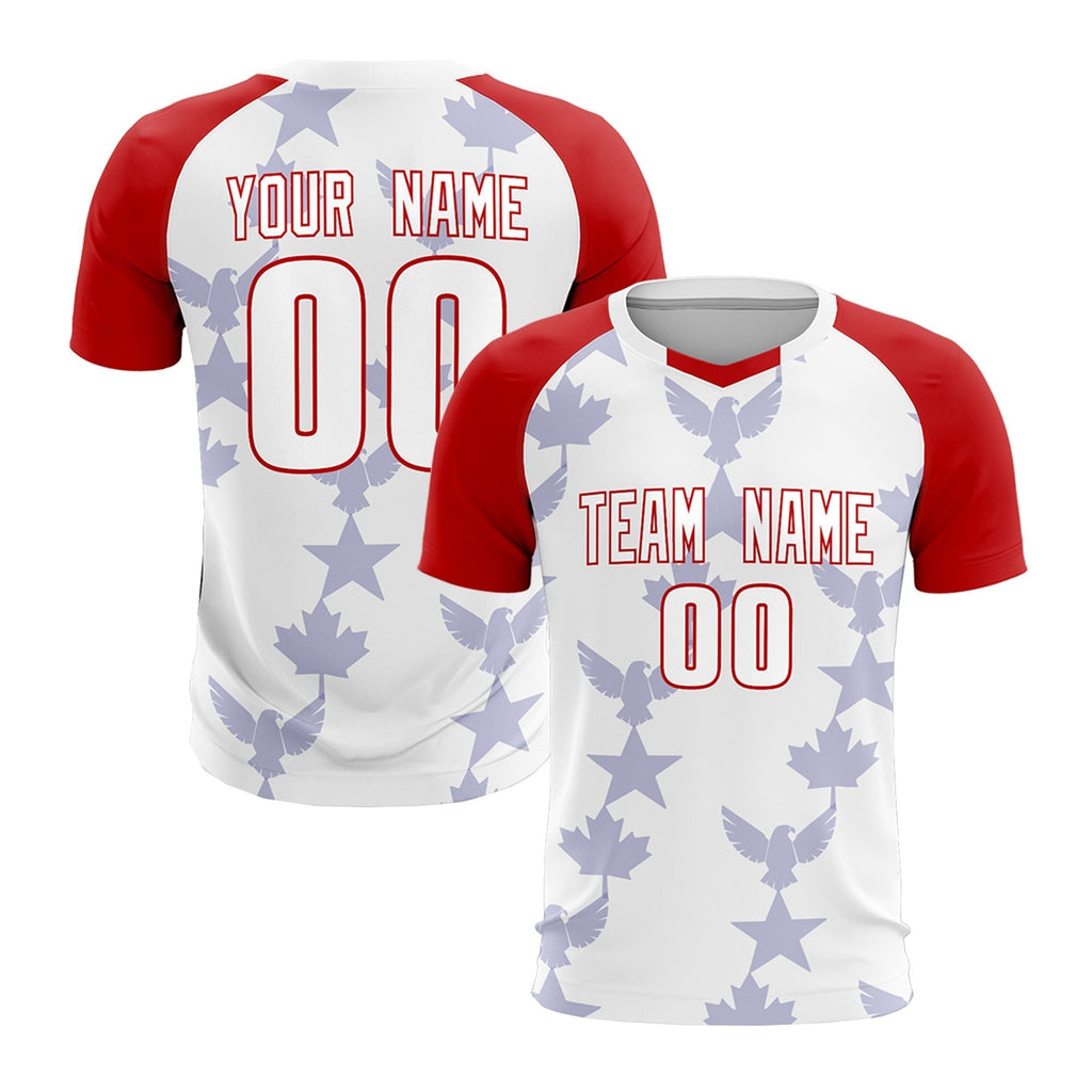 Custom Red White World Cup Inspired Wrinkle-Resistant Training Uniform Raglan Sleeve Soccer Sets Jersey