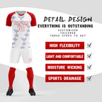 Custom Red White World Cup Inspired Wrinkle-Resistant Training Uniform Raglan Sleeve Soccer Sets Jersey