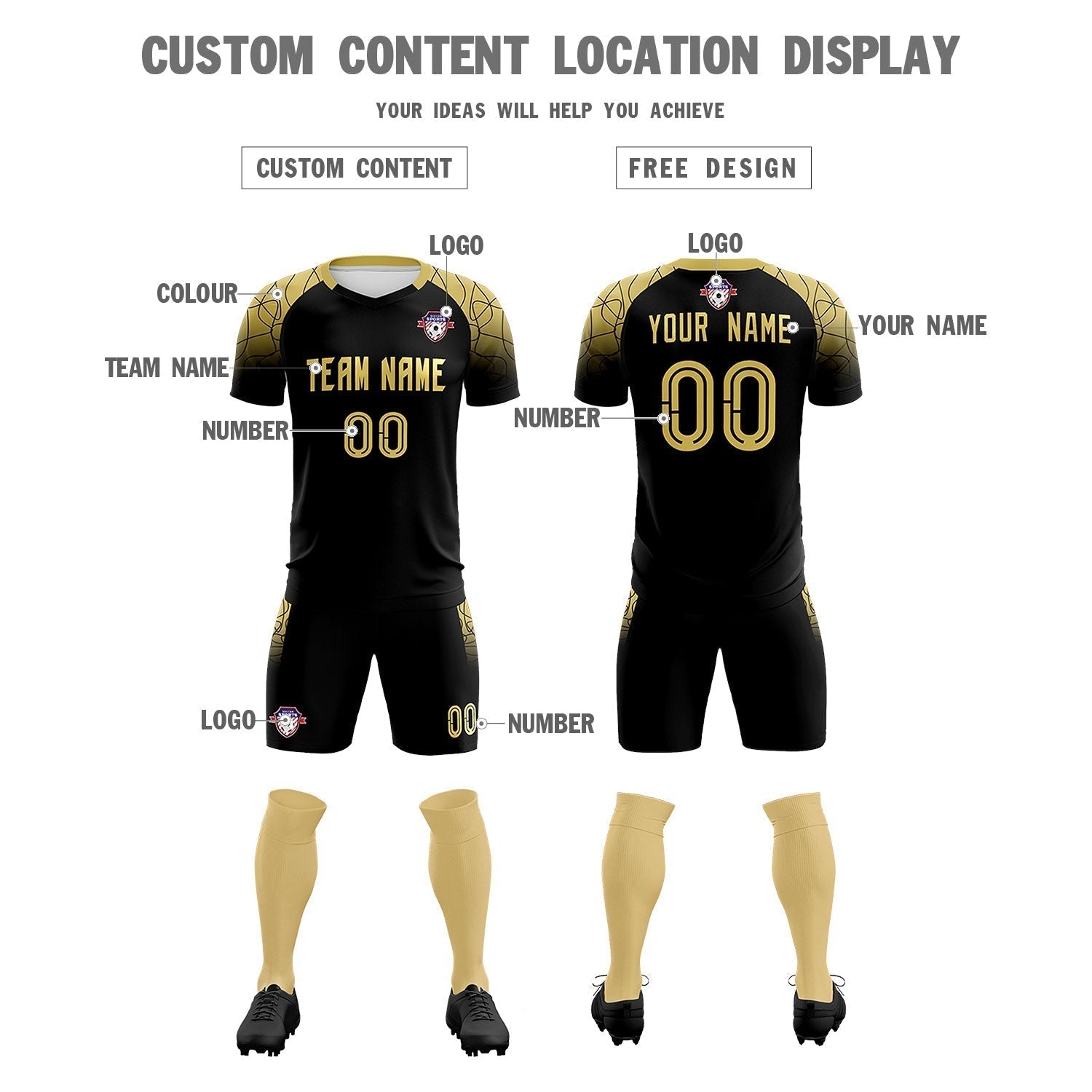 Custom Black Classic Soccer Training Sets Jersey For Adults/Kids