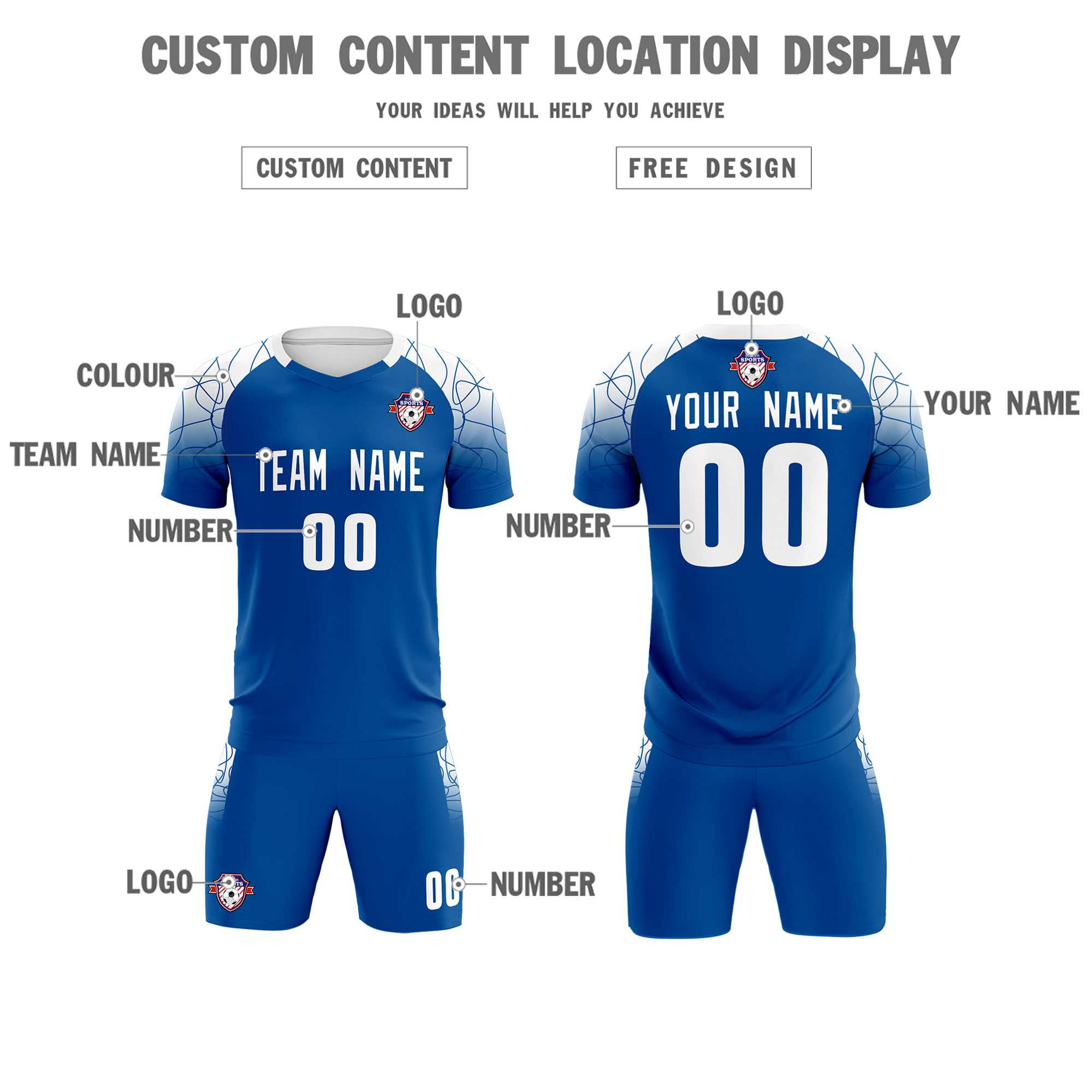Custom Royal Classic Soccer Training Sets Jersey For Adults/Kids